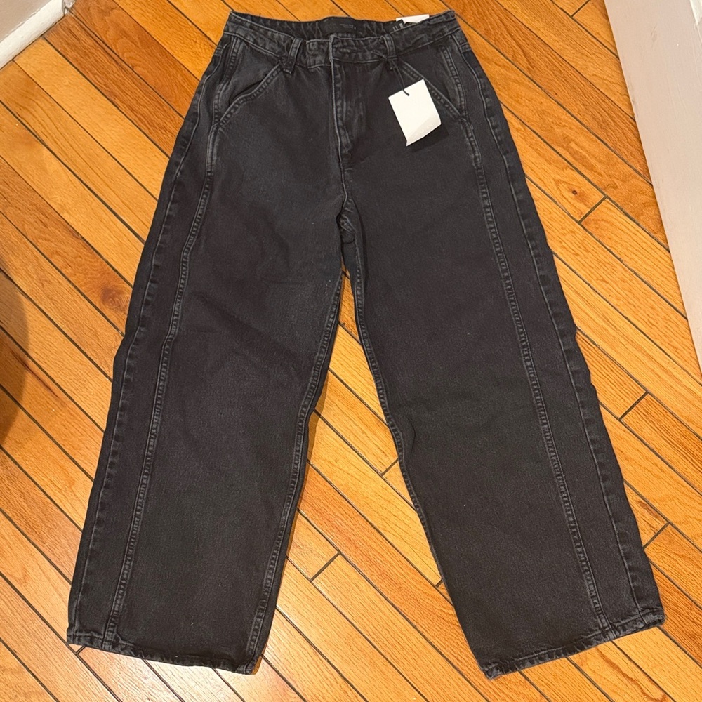 Zara Black Relaxed Wide-Leg Jeans
